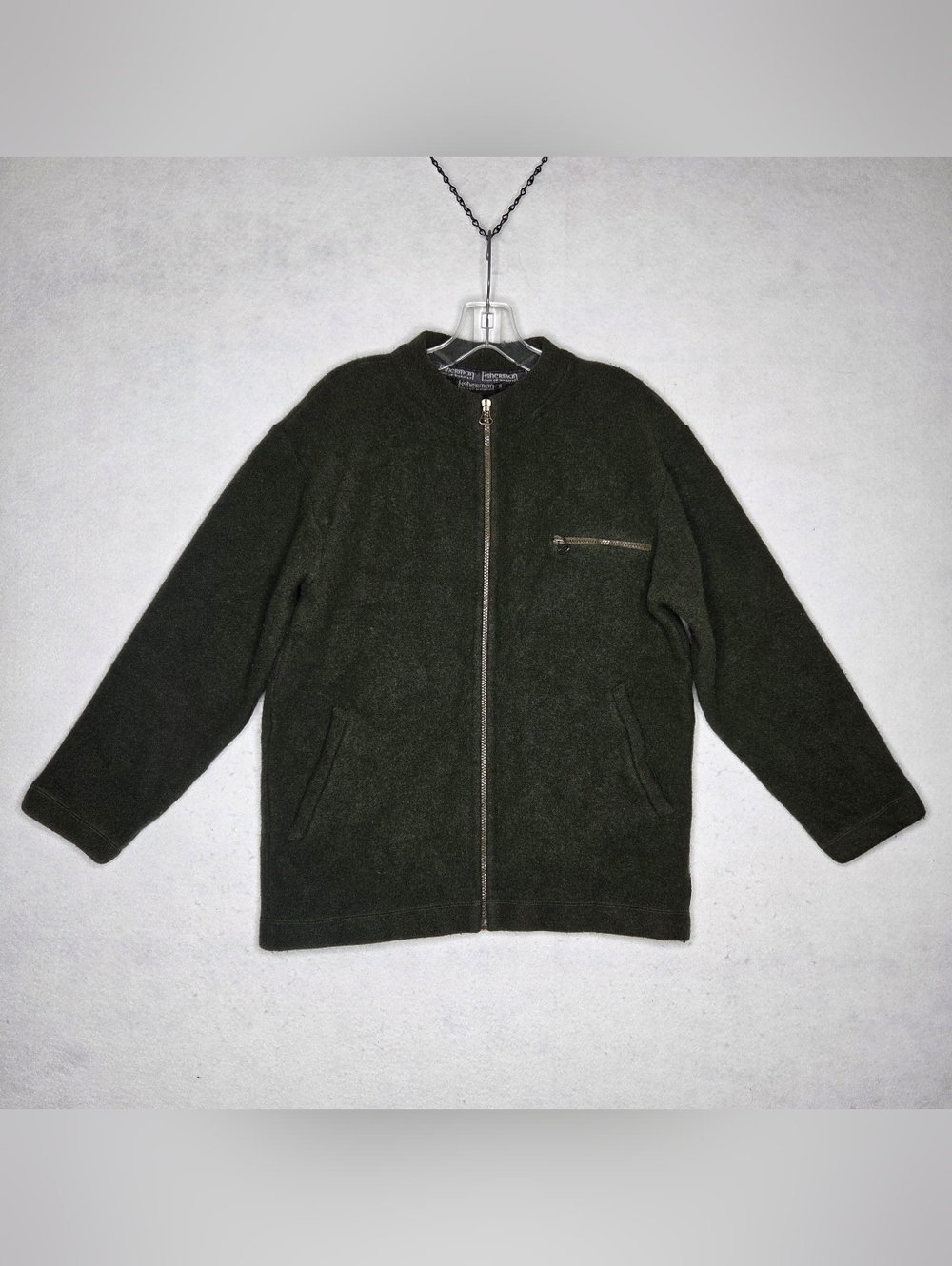 Fisherman Out of Ireland Sweater Jacket Small Green Full Zip Wool Donegal Modern